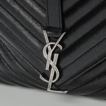 Saint Laurent Sheepskin Matelasse Chevron Monogram Large College Satchel Black 8 of 15