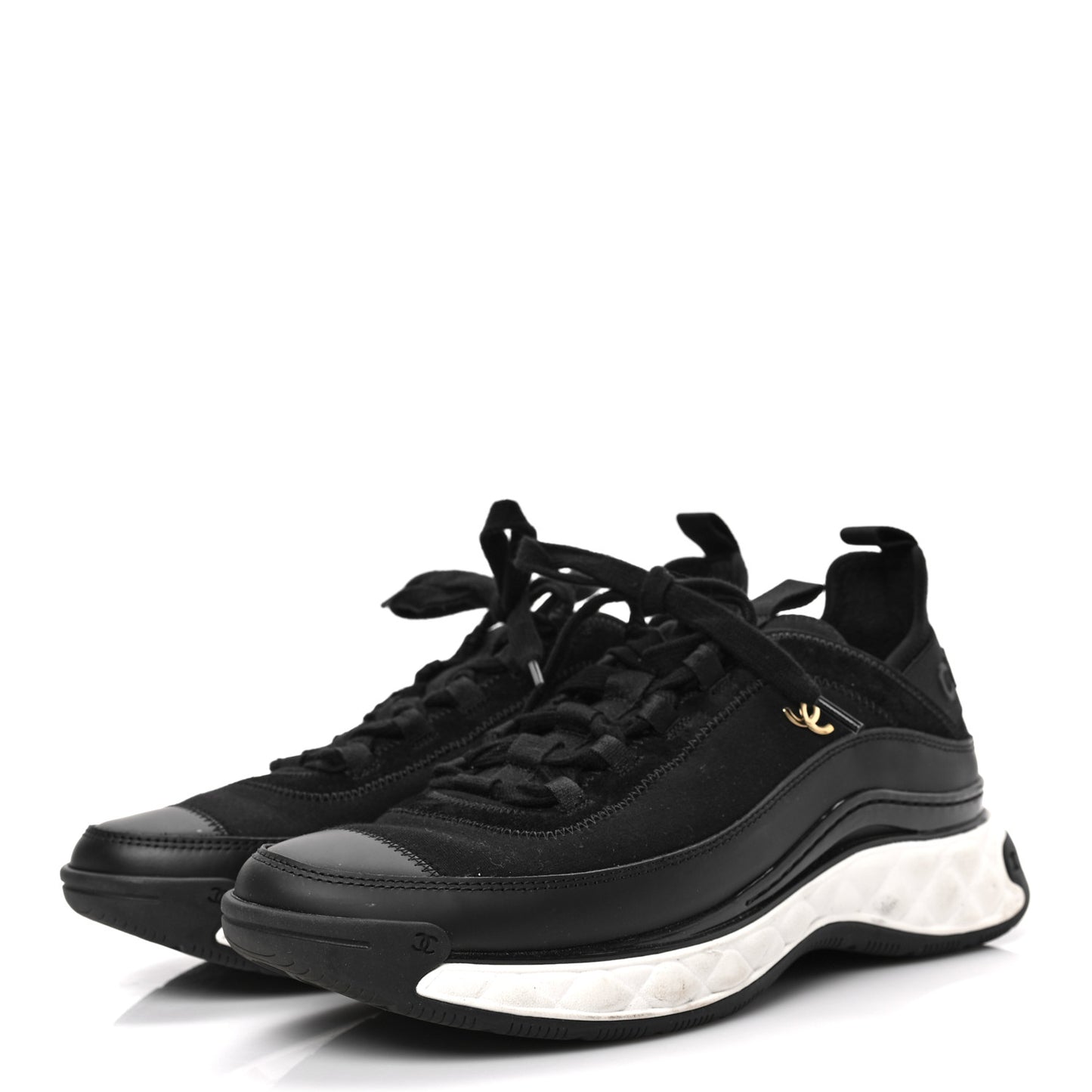 Velvet Calfskin Mixed Fibers CC Sneakers 39.5 Black