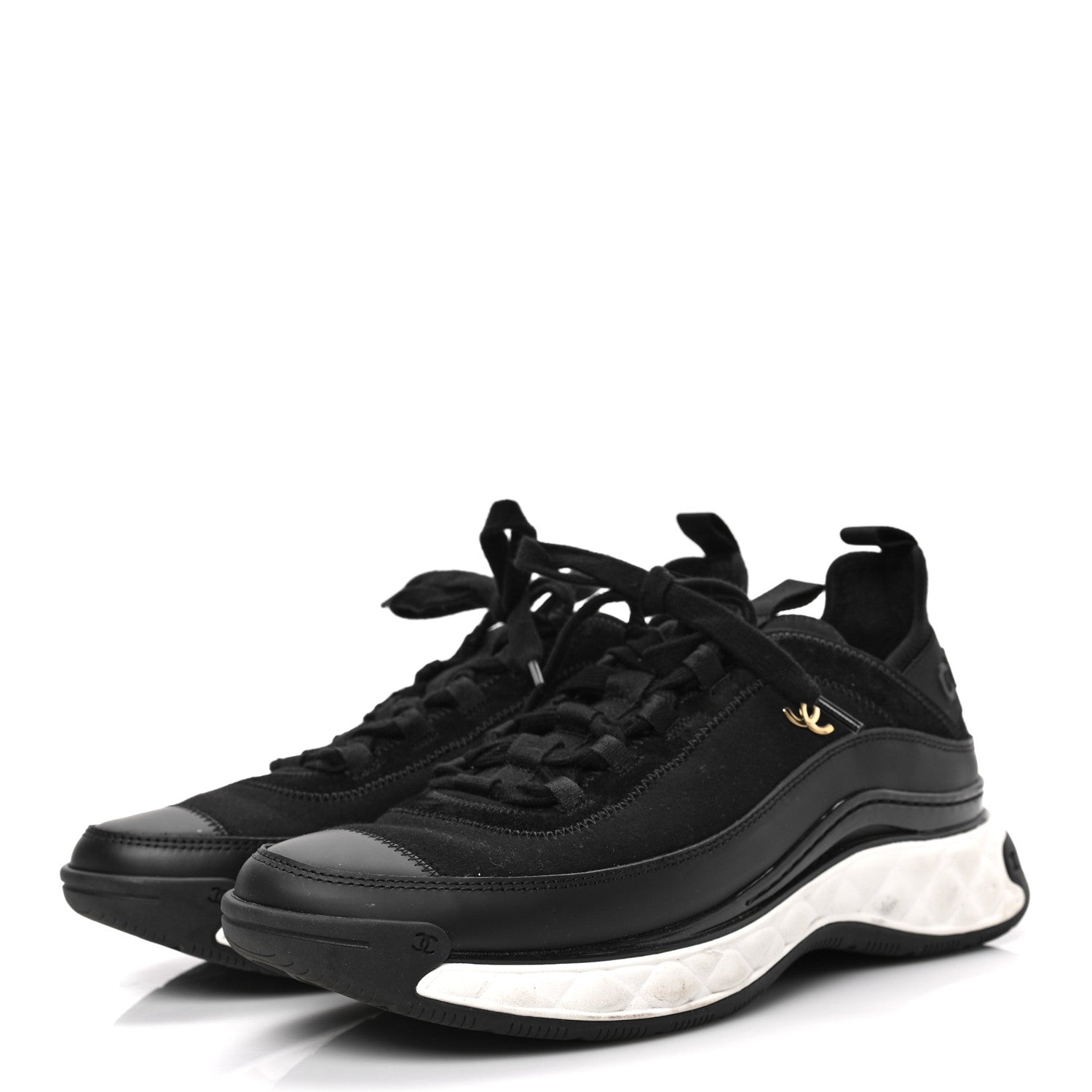 Chanel Velvet Calfskin Mixed Fibers CC Sneakers 39.5 Black 3 of 8