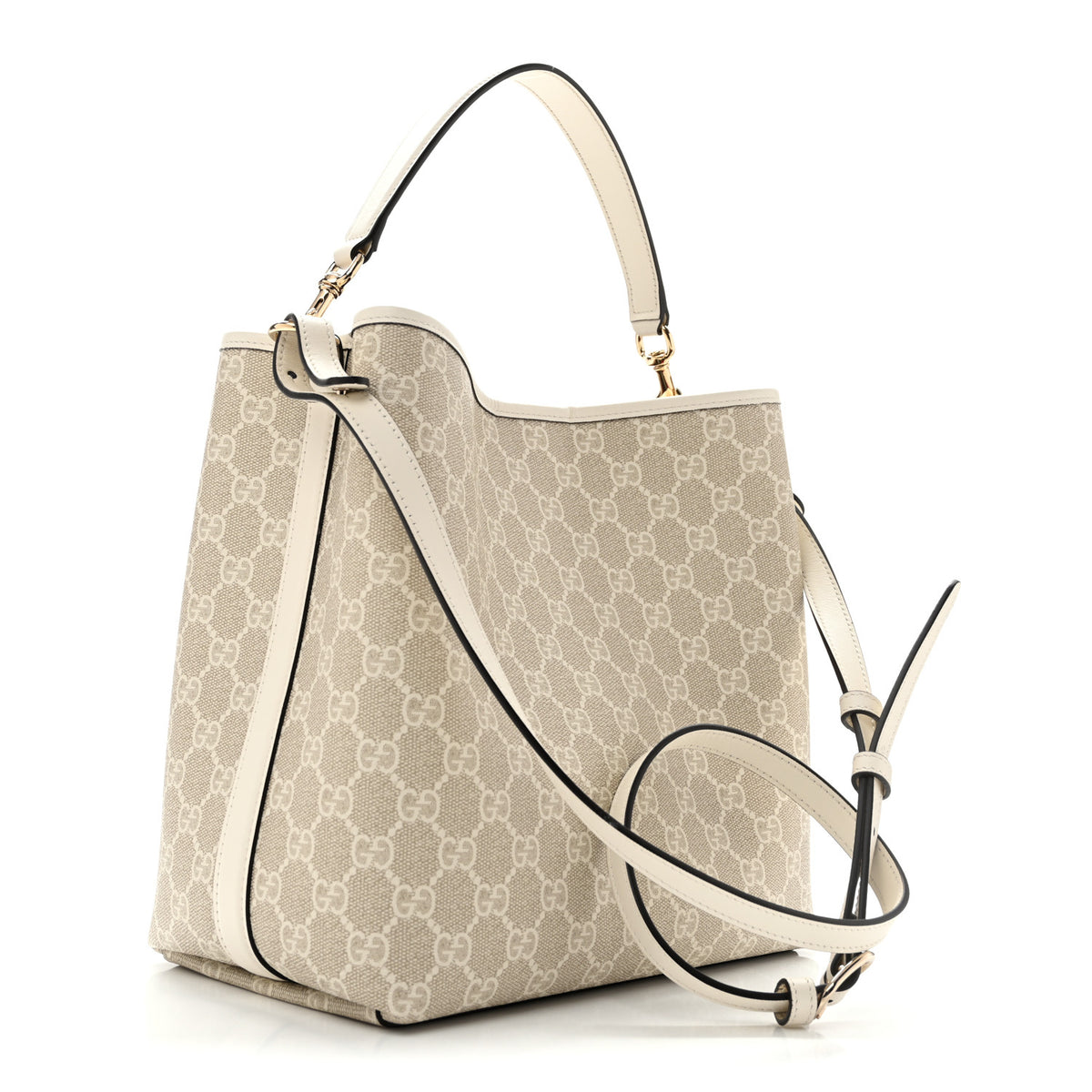 GG Supreme Monogram Medium Emblem Bucket Bag Beige White