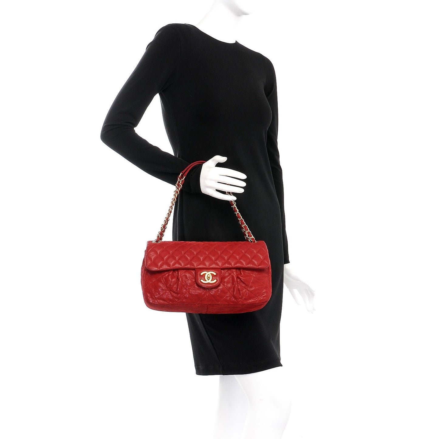 Iridescent Calfskin Large Chic Quilt Flap Red