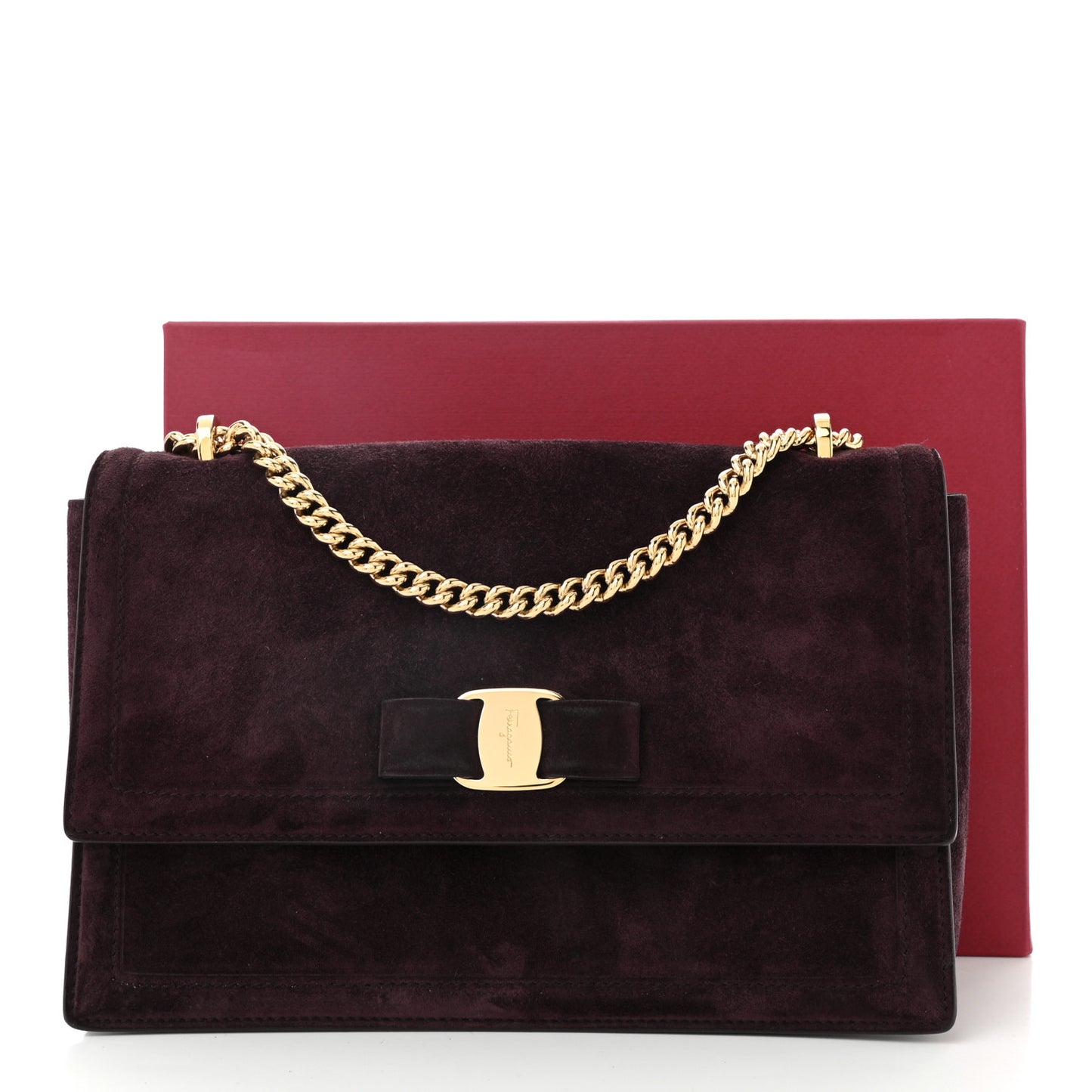 Suede Calfskin Vera Bow Crossbody Bag Dark Bordeaux