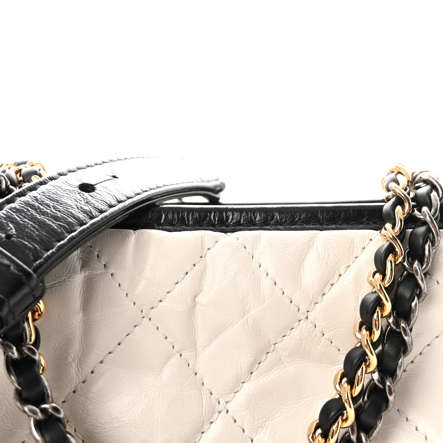 Aged Calfskin Quilted Medium Gabrielle Hobo Black White