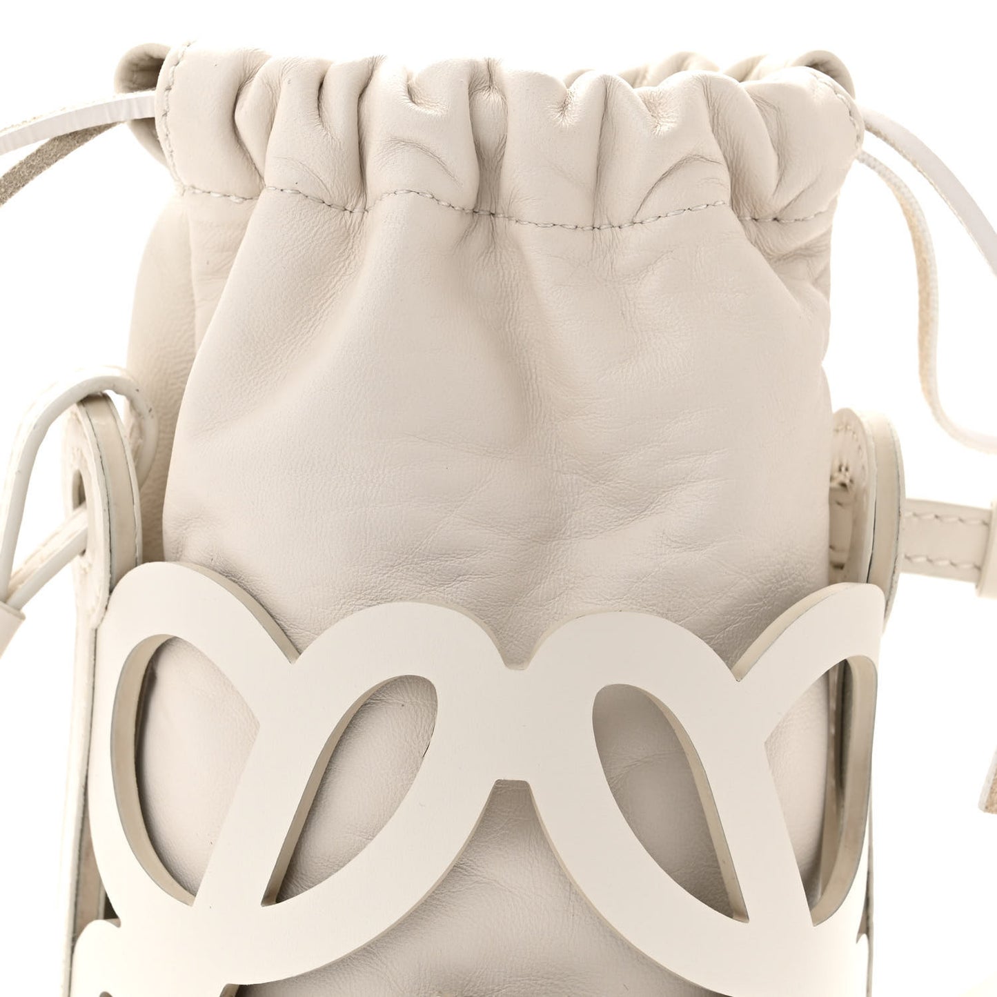 Nappa Calfskin Cutout Anagram Pocket Crossbody Bag White Glaze
