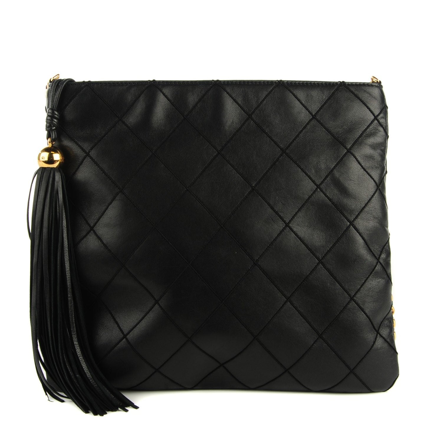 Lambskin Stitched Tassel Crossbody Black