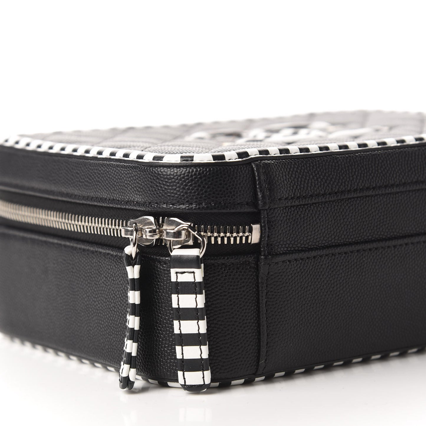 Caviar Quilted Striped Medium CC Filigree Vanity Case Black White