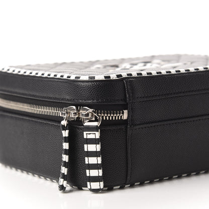 Chanel Caviar Quilted Striped Medium CC Filigree Vanity Case Black White 6 of 10