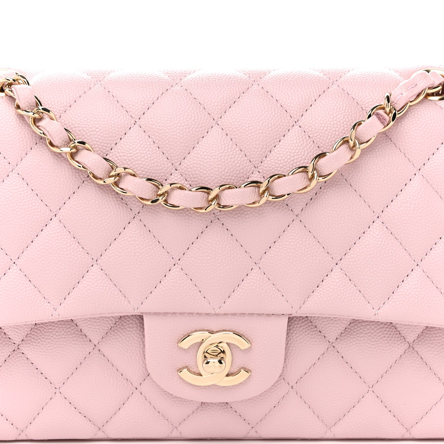 Caviar Quilted Medium Double Flap Light Pink