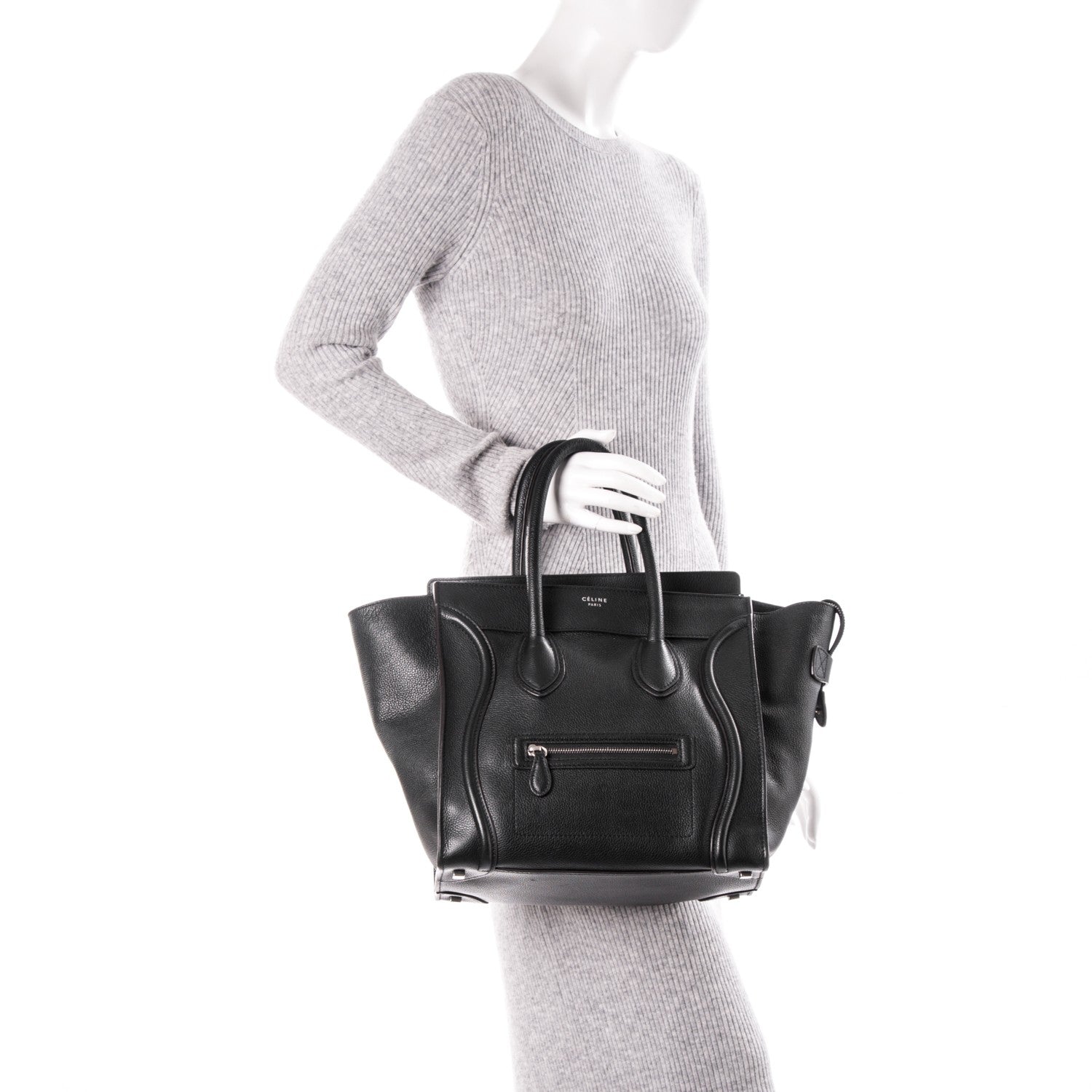 Celine Drummed Calfskin Mini Luggage Black 2 of 6