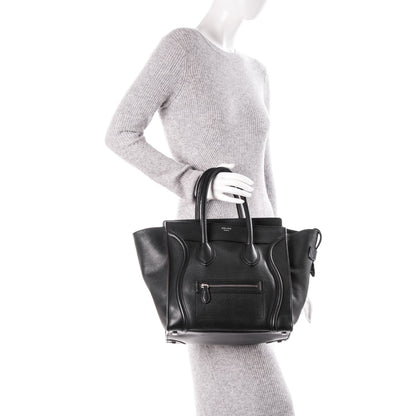 Celine Drummed Calfskin Mini Luggage Black 2 of 6