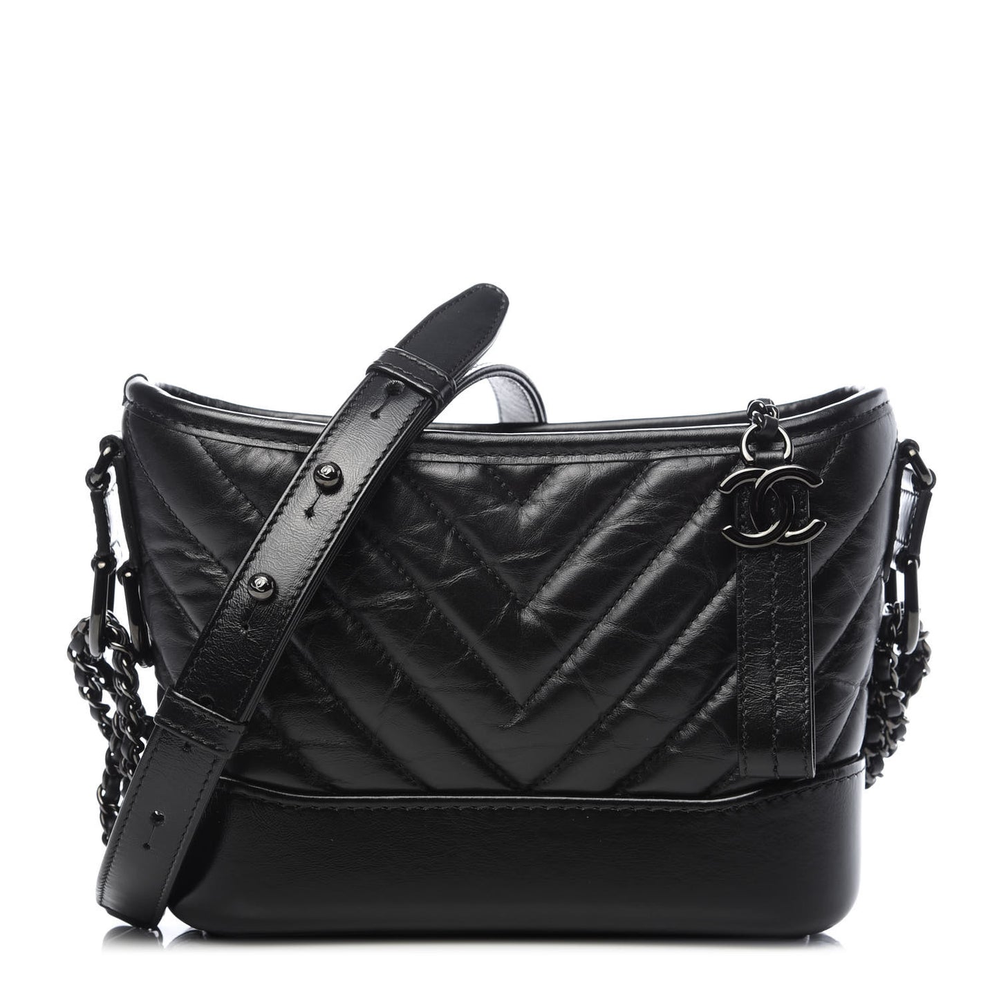 Aged Calfskin Chevron Quilted Small Gabrielle Hobo So Black