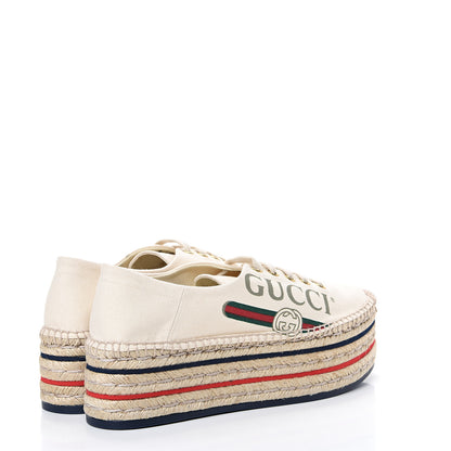 Gucci Canvas Logo Lace-Up Platform Espadrilles 39 Greggio Grege 4 of 8