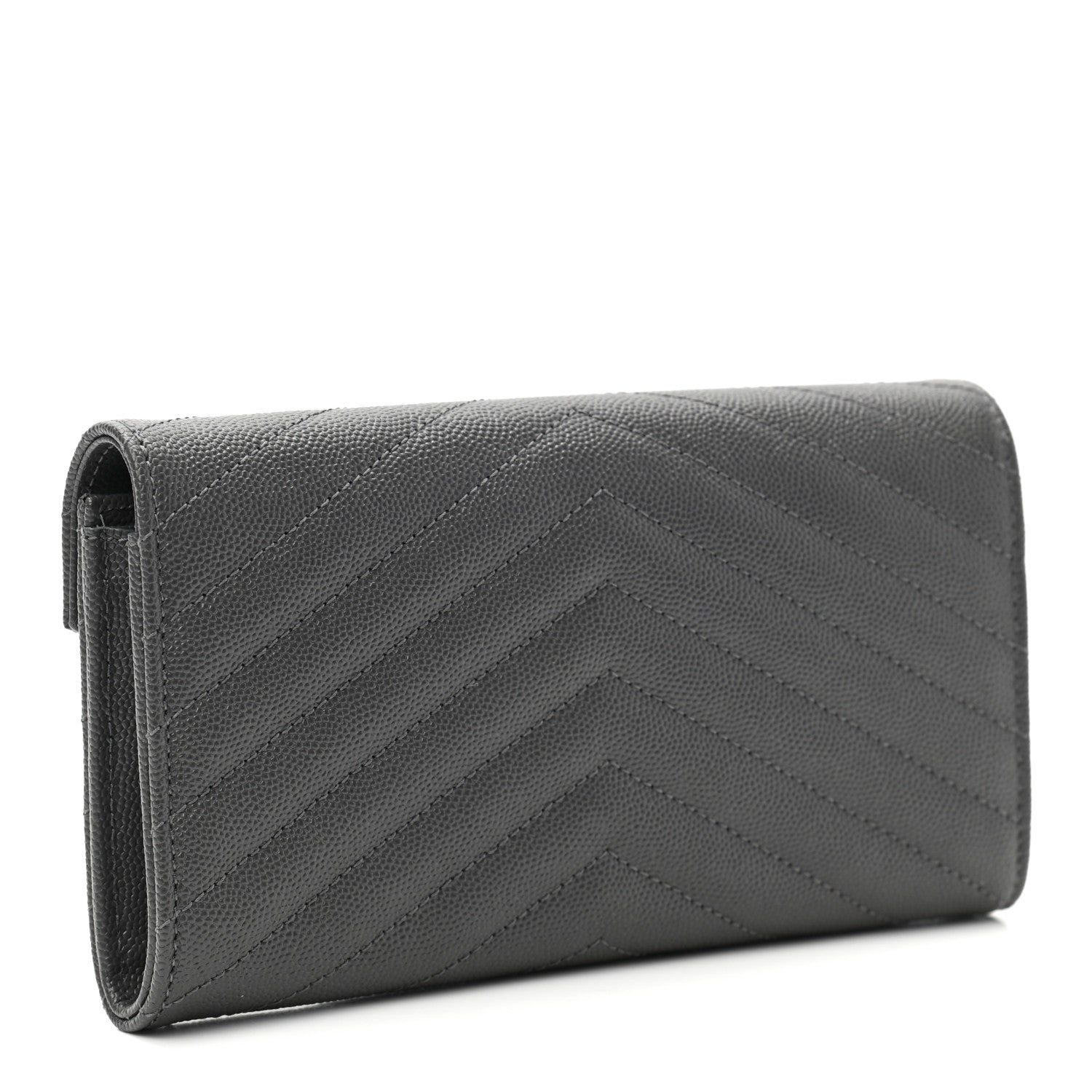 Saint Laurent Grain De Poudre Matelasse Chevron Monogram Flap Wallet Storm 3 of 8