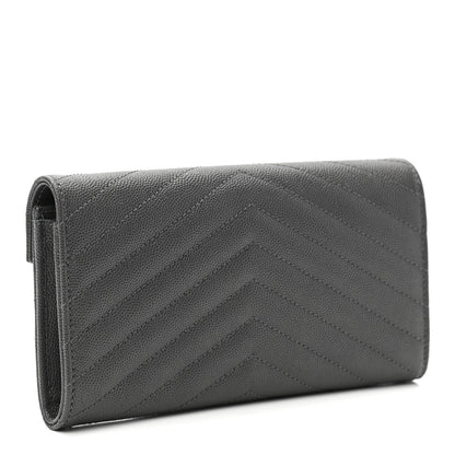 Saint Laurent Grain De Poudre Matelasse Chevron Monogram Flap Wallet Storm 3 of 8