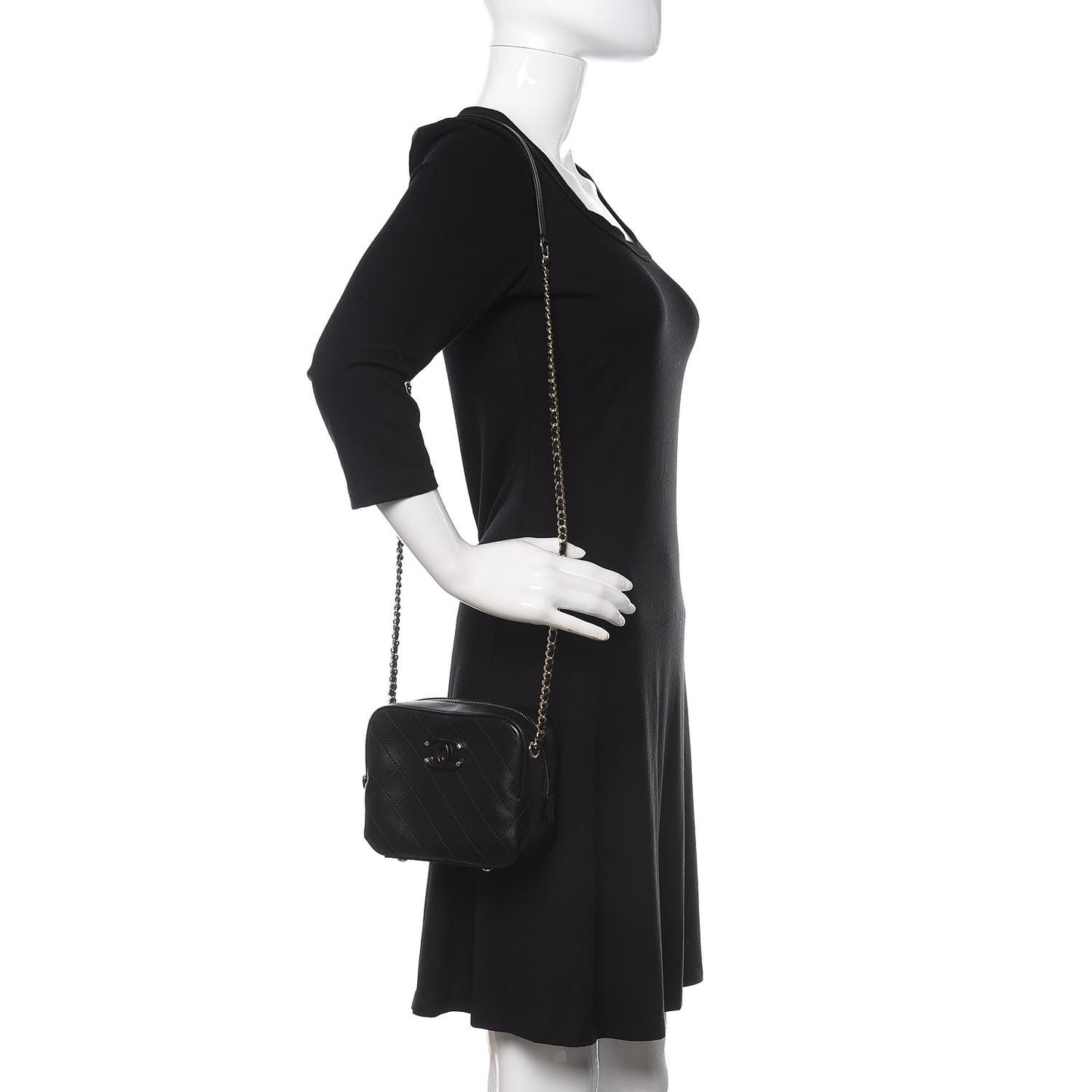 Calfskin Stitched Enamel CC Camera Case Bag Black