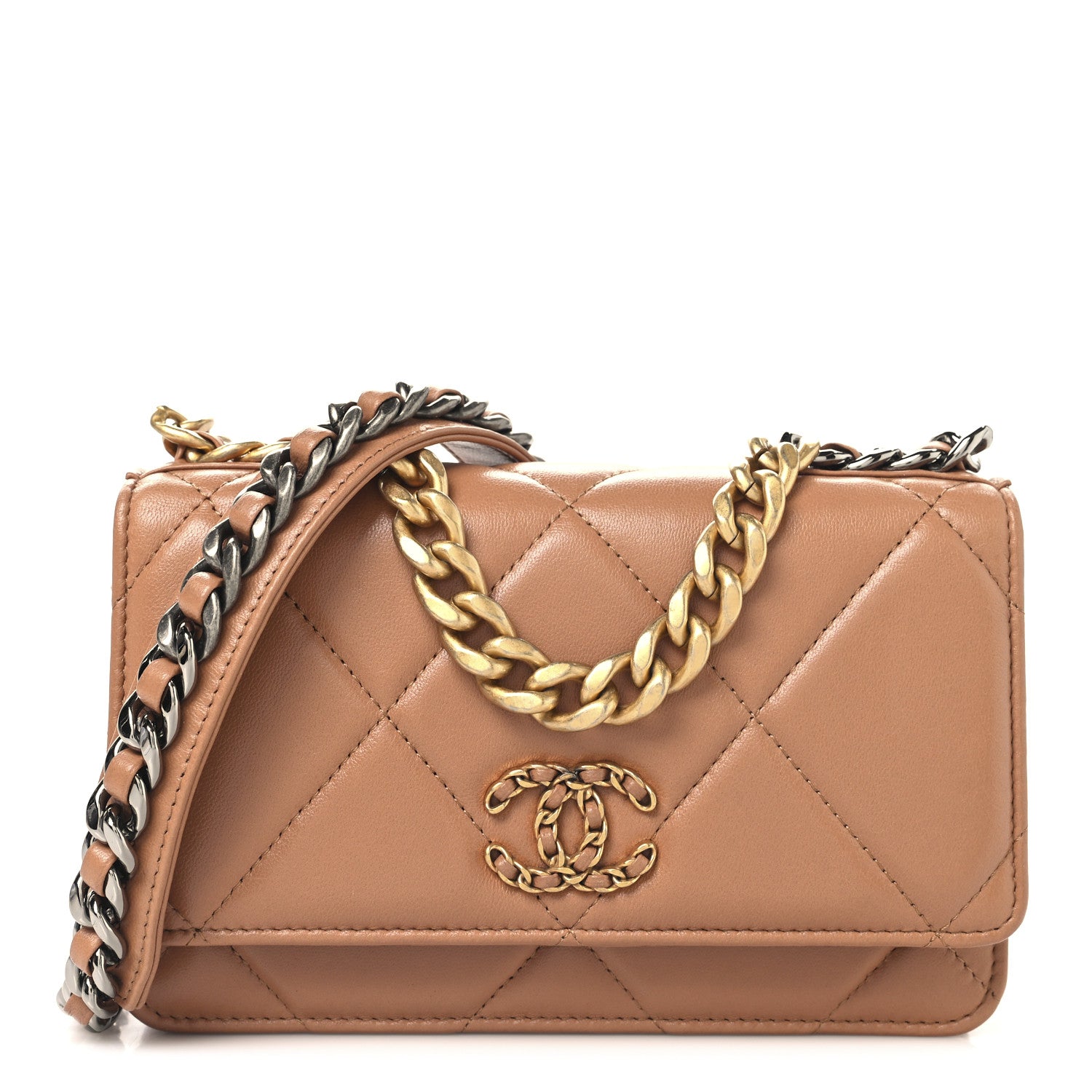 Chanel Lambskin Quilted Chanel 19 Wallet On Chain WOC Brown 1 of 11