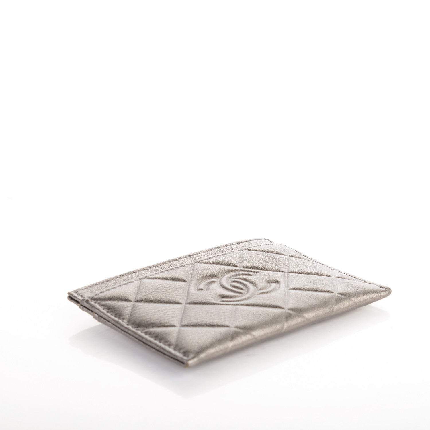 Chanel Metallic Calfskin Quilted Diamond CC Card Holder Pewter 4 of 8