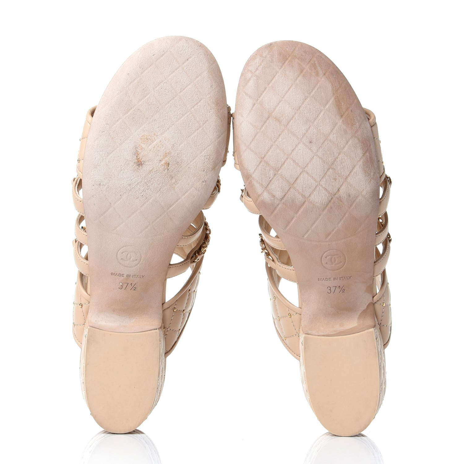 Chanel Lambskin Quilted Chain Mule Sandals 37.5 Beige 7 of 12