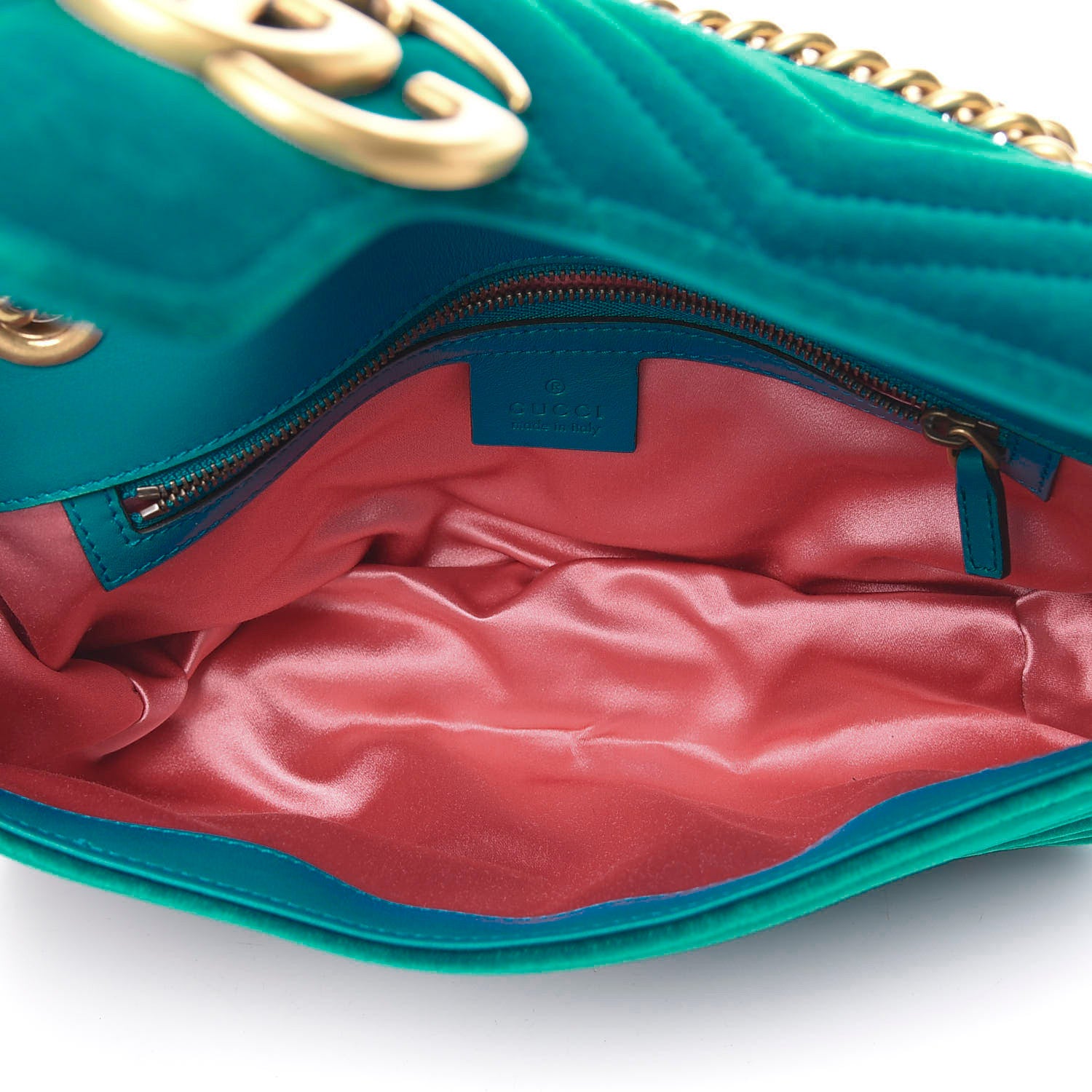 Gucci Velvet Matelasse Small GG Marmont Shoulder Bag Pavone Cyan 5 of 13