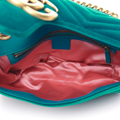 Gucci Velvet Matelasse Small GG Marmont Shoulder Bag Pavone Cyan 5 of 13