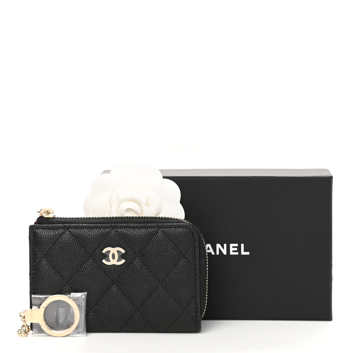 Caviar Quilted Zipped Key Holder Case Black
