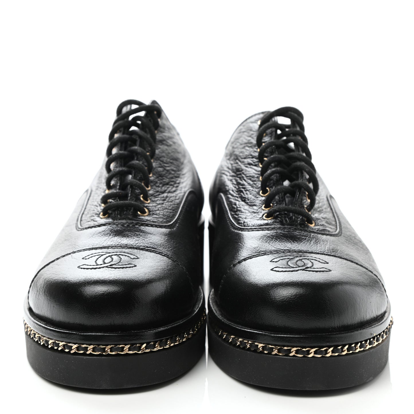 Shiny Crumpled Lambskin CC Lace Up Oxfords 41 Black