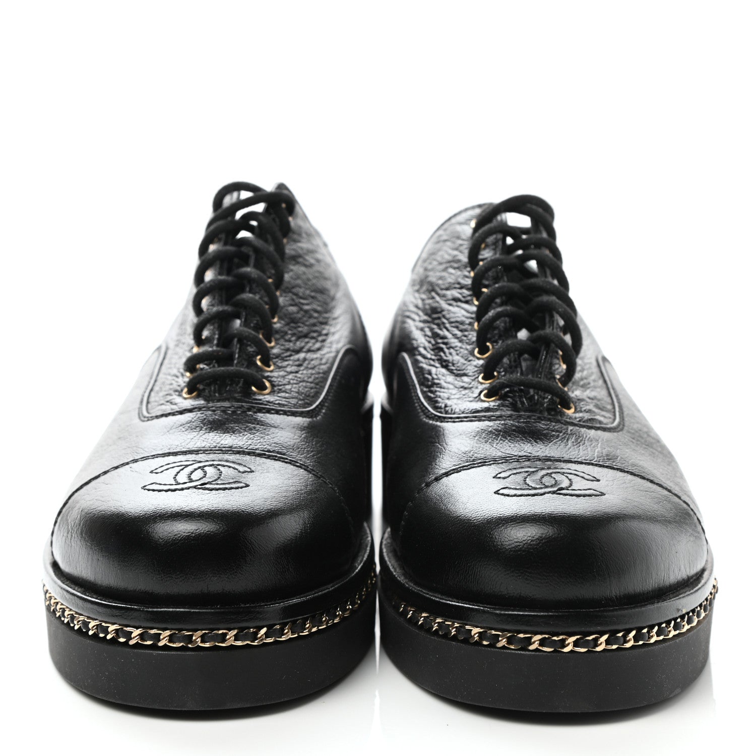Chanel Shiny Crumpled Lambskin CC Lace Up Oxfords 41 Black 2 of 9