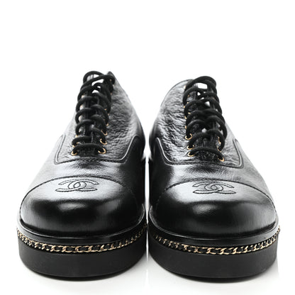 Chanel Shiny Crumpled Lambskin CC Lace Up Oxfords 41 Black 2 of 9