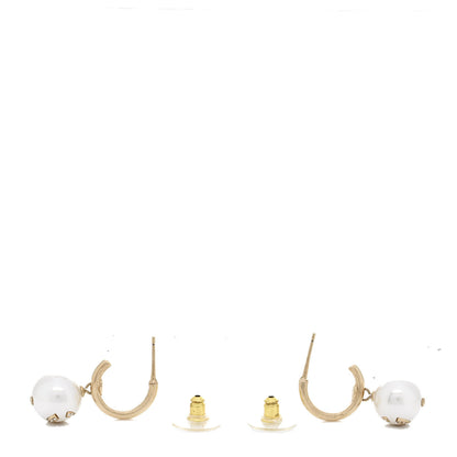 Chanel Pearl Crystal CC Drop Earrings Gold Pearly White 3 of 5