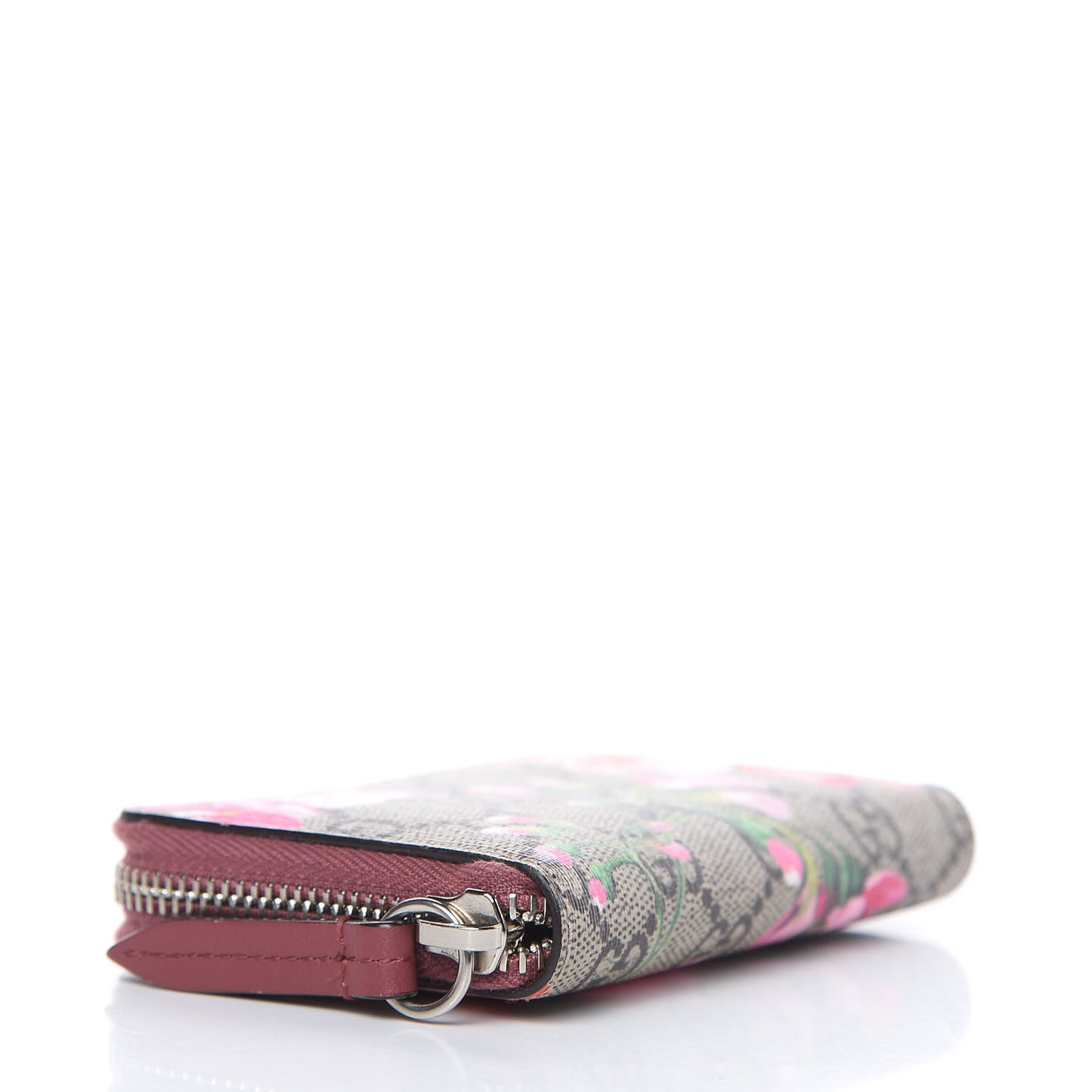 GG Supreme Monogram Blooms Zip Around Card Case Wallet Beige Multicolor Dry Rose