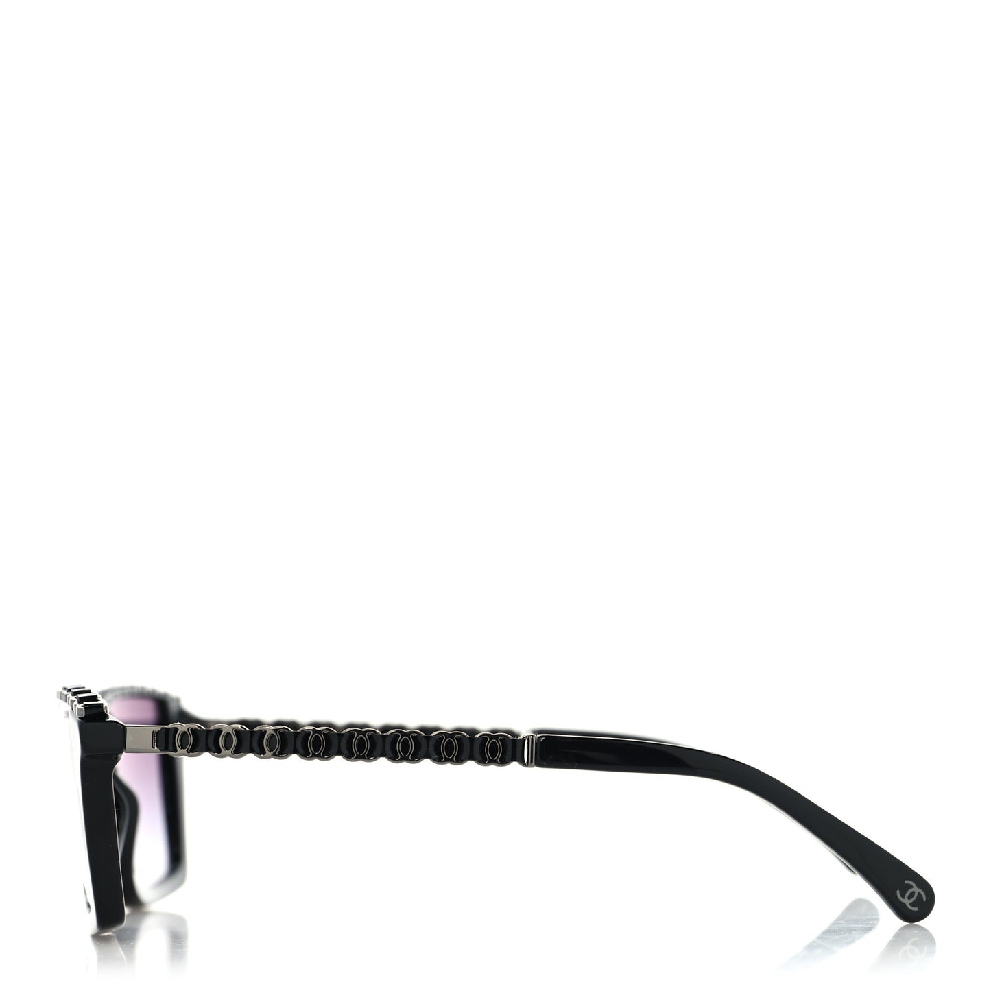 Acetate Metal Calfskin CC Square Sunglasses 5548-Q-A Black