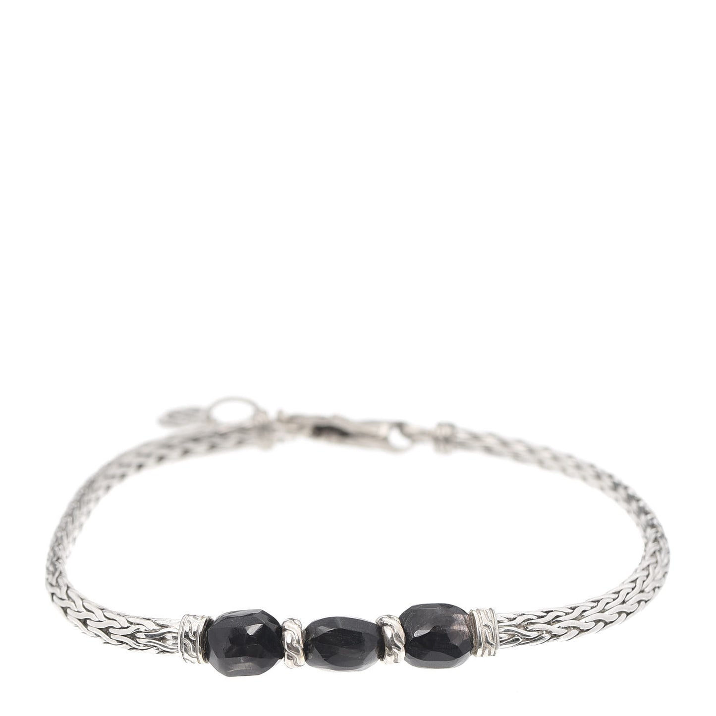 Sterling Silver Black Onyx Slim Classic Chain 3 Bead Bracelet