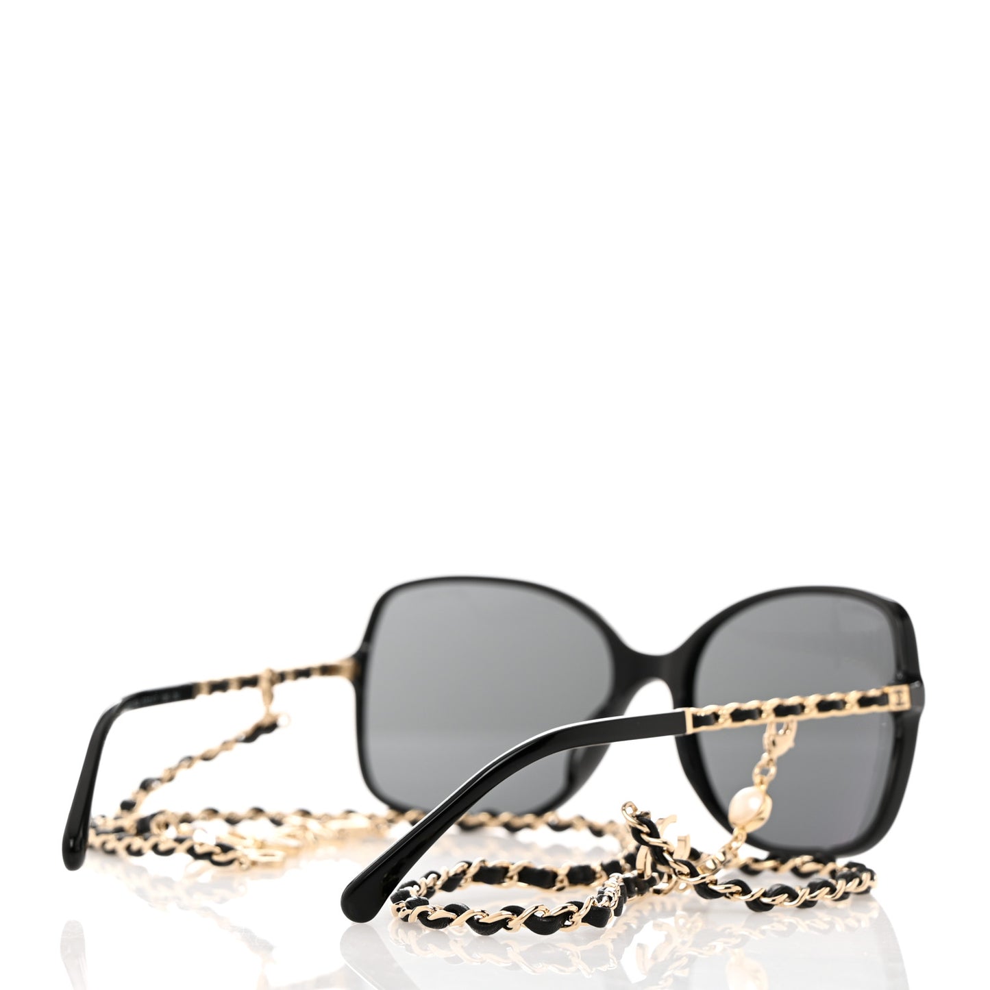 Acetate Metal Lambskin Square Chain Sunglasses 5210-Q-A Black Gray