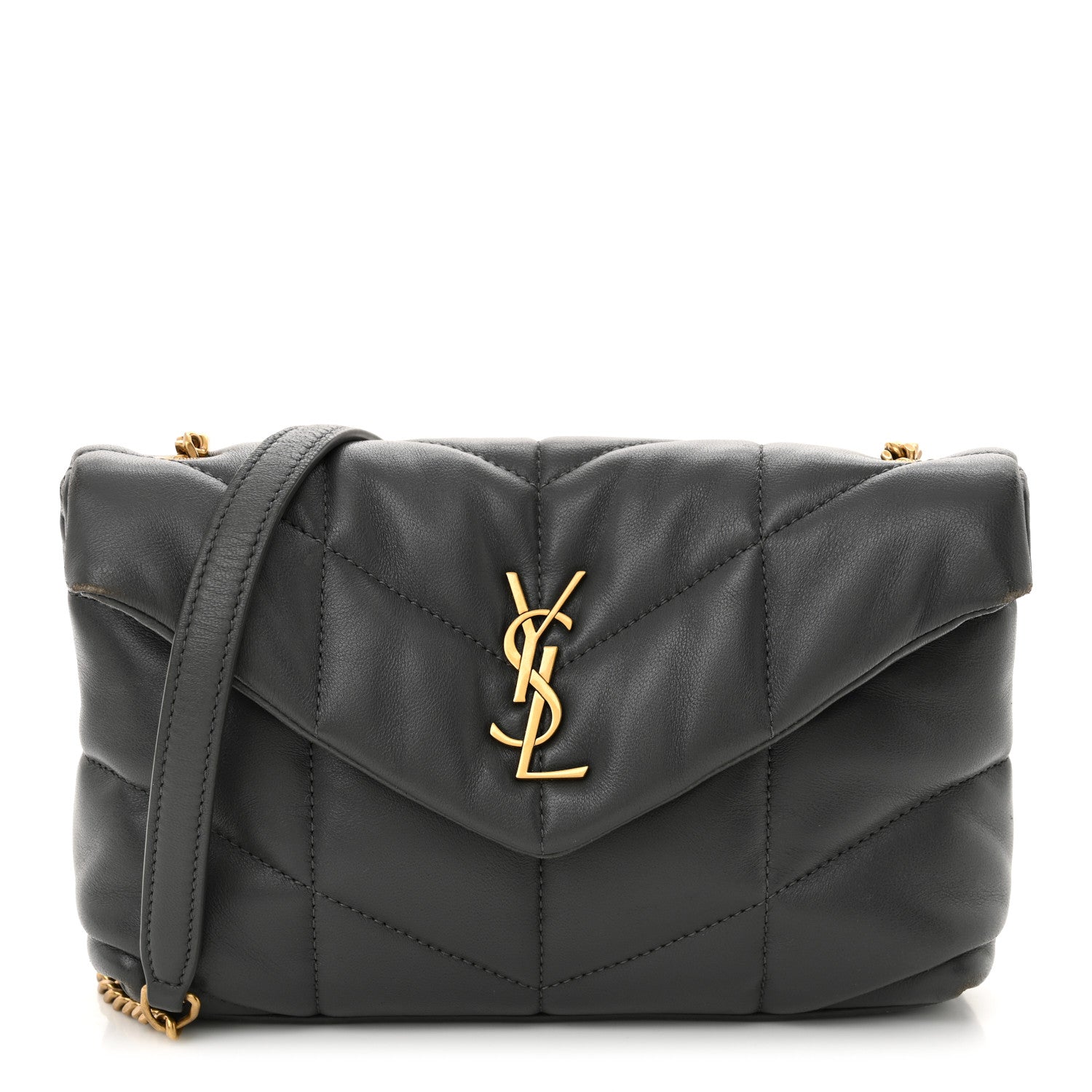 Saint Laurent Lambskin Quilted Toy Loulou Puffer Monogram Chain Satchel Storm 1 of 12