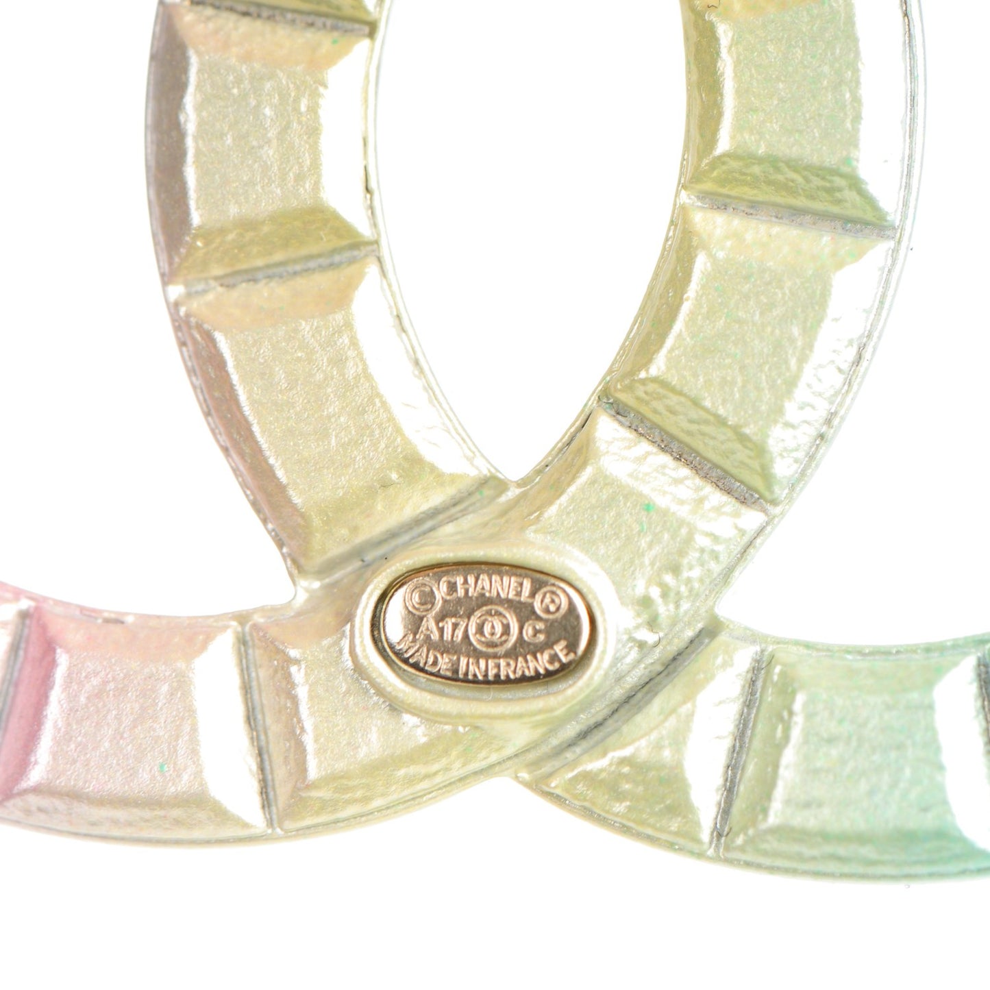 Metal Studded CC Rainbow Brooch Multicolor