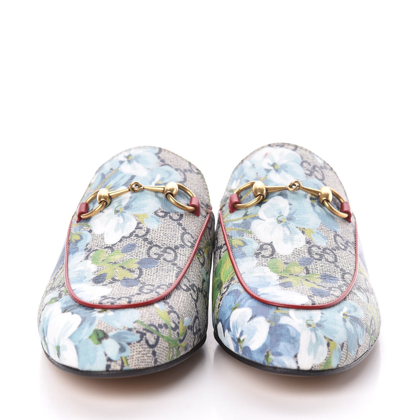 GG Supreme Monogram Blooms Womens Princetown Slippers 36.5 Beige Blue Navy Hibiscus Red