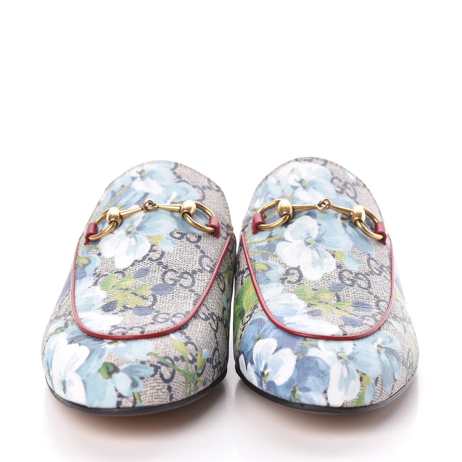 Gucci GG Supreme Monogram Blooms Womens Princetown Slippers 36.5 Beige Blue Navy Hibiscus Red 2 of 7