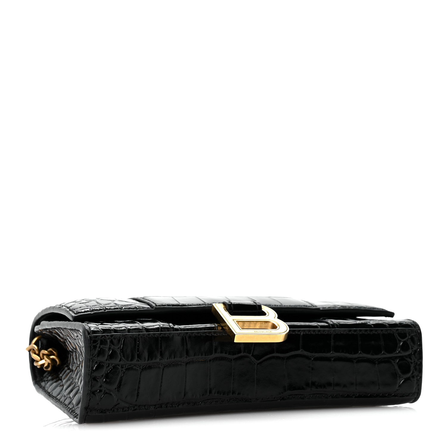 Balenciaga Shiny Calfskin Crocodile Embossed Hourglass Chain Bag Black 4 of 13