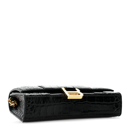 Balenciaga Shiny Calfskin Crocodile Embossed Hourglass Chain Bag Black 4 of 13