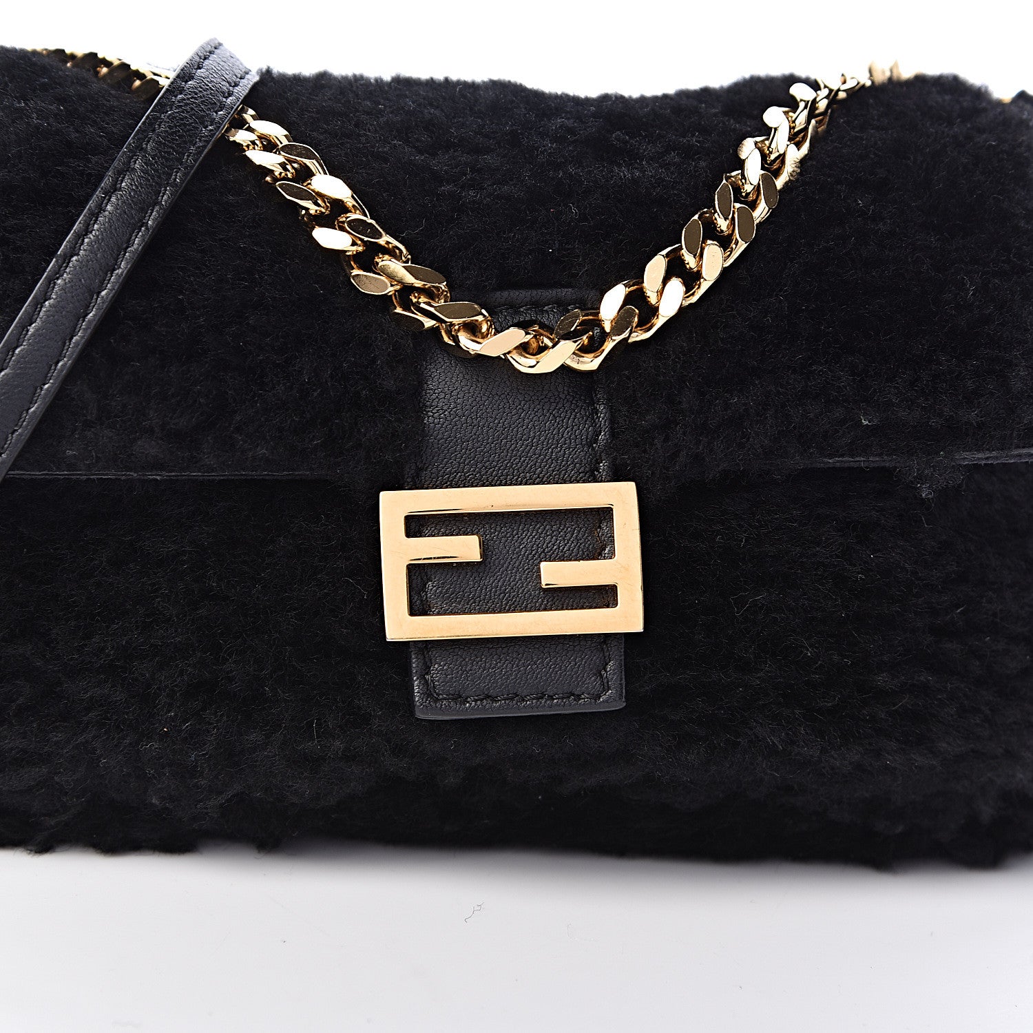 Fendi Shearling Shiny Nappa Micro Baguette Black 10 of 10
