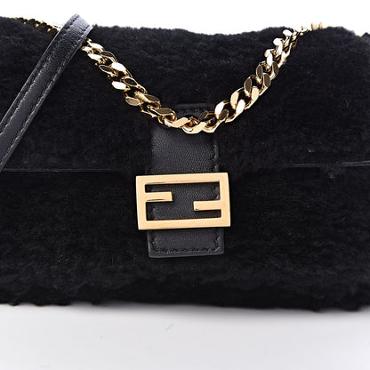 Fendi Shearling Shiny Nappa Micro Baguette Black 10 of 10