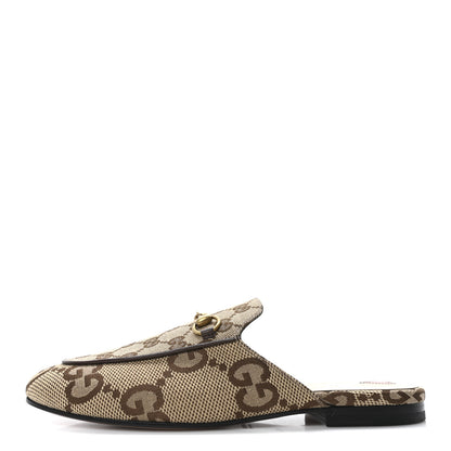 Gucci Monogram Jumbo GG Malaga Kid Womens Princetown Slippers 38.5 Camel Ebony New Acero Beige 1 of 10