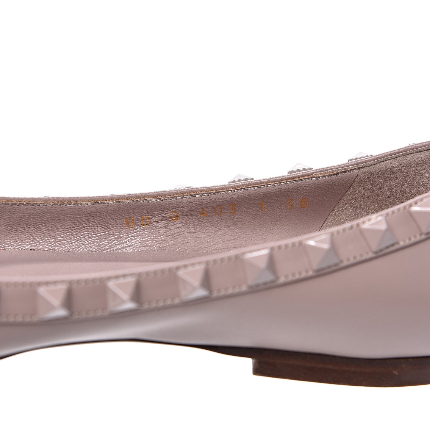 Calfskin Lacquered Monochrome Rockstud Ballerina Flats 38 Poudre
