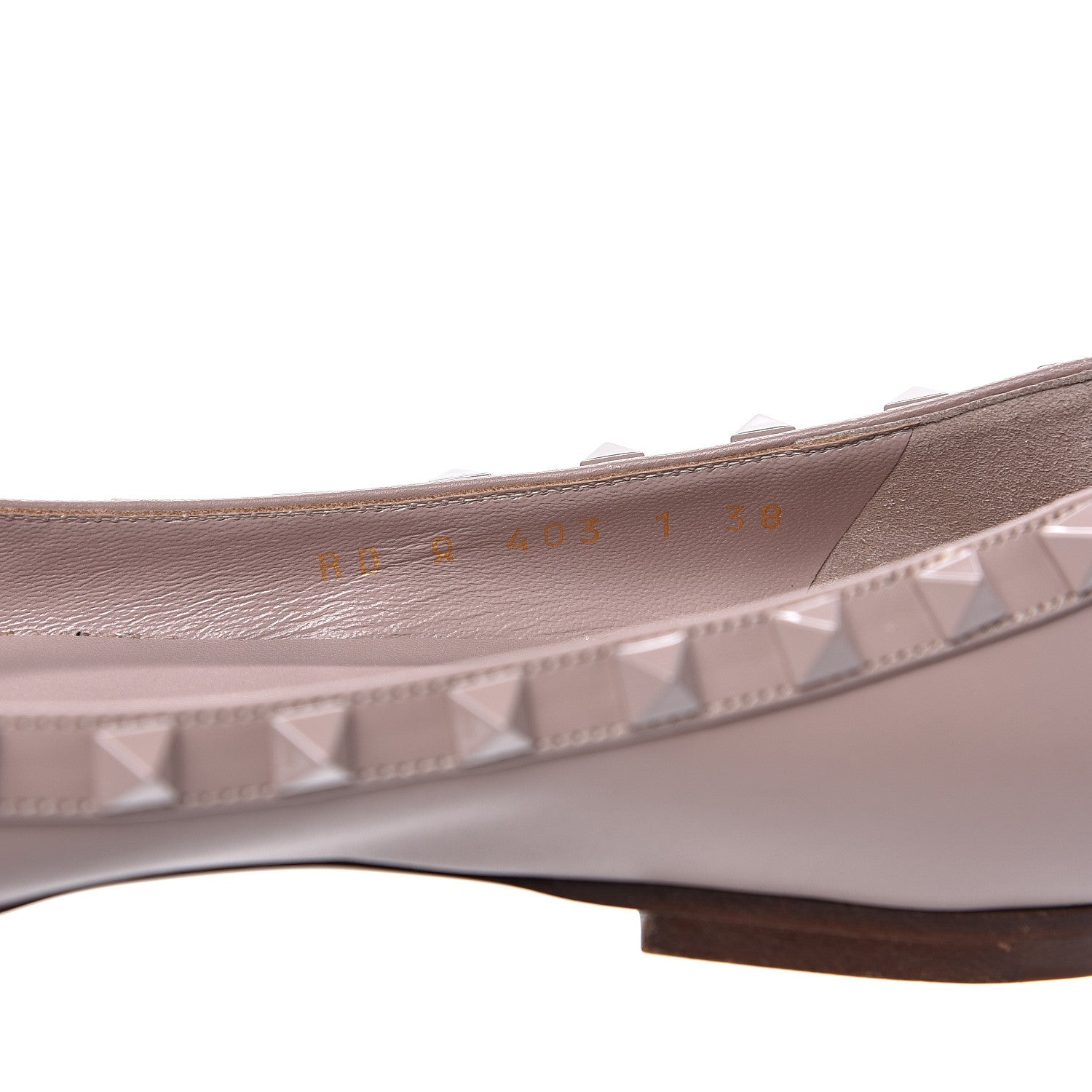 Valentino Garavani Calfskin Lacquered Monochrome Rockstud Ballerina Flats 38 Poudre 9 of 10