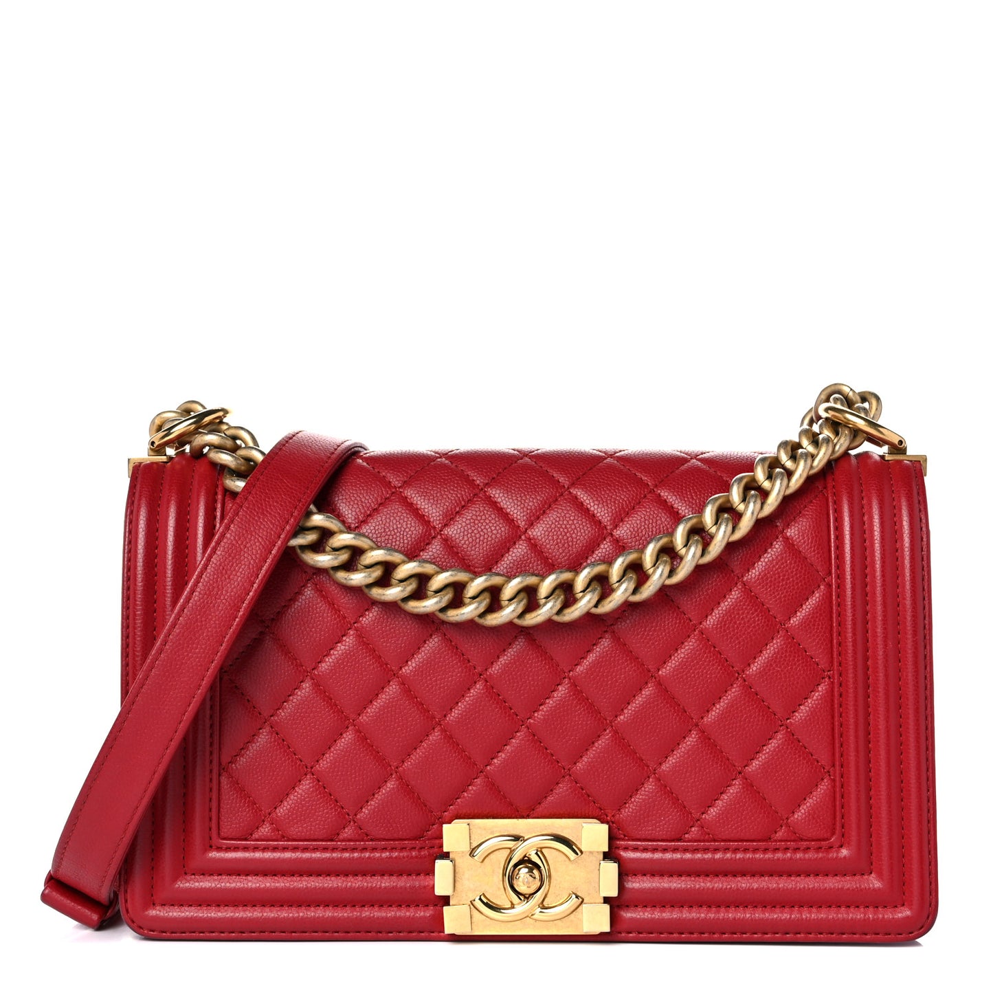 Caviar Quilted Medium Boy Flap Red