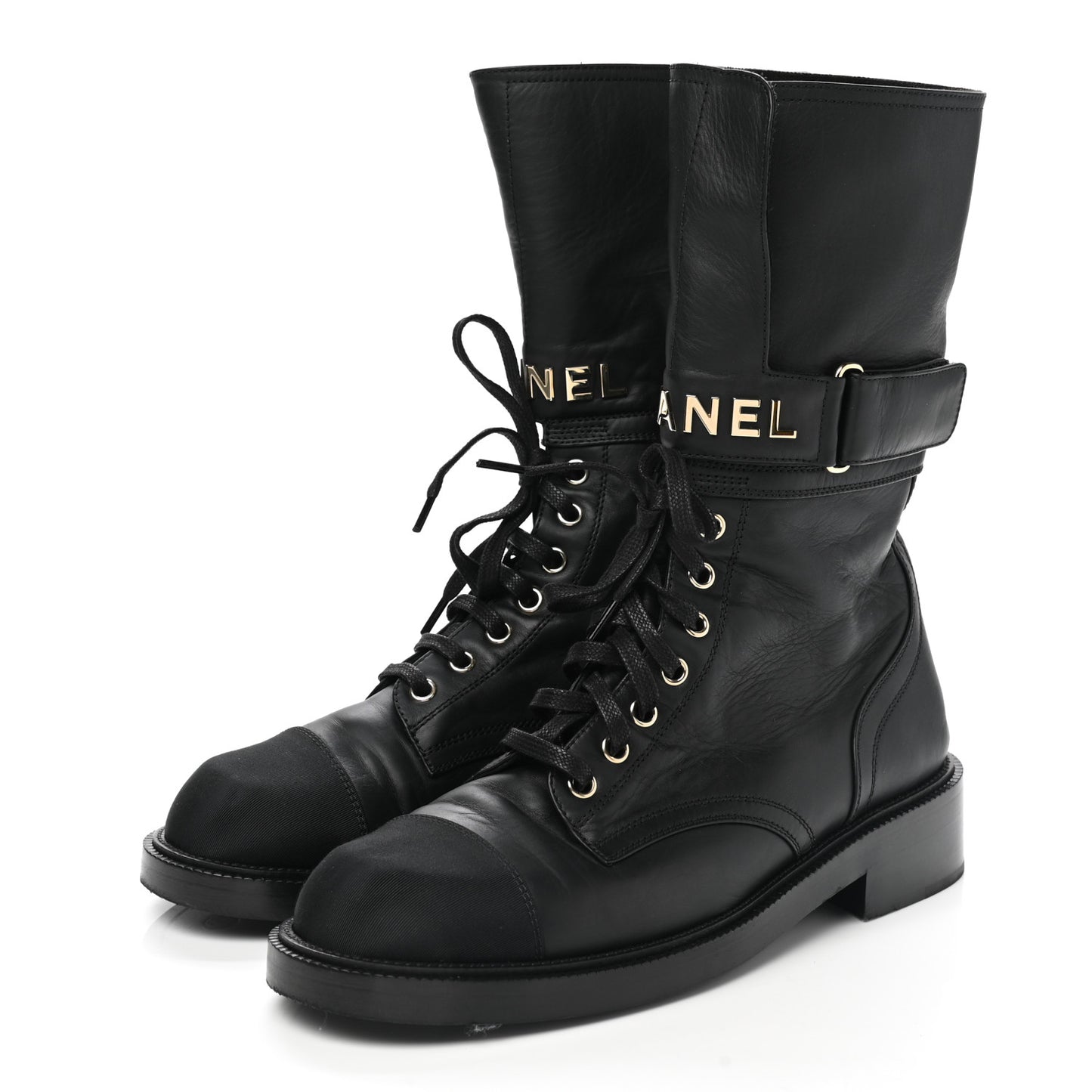 Shiny Calfskin Lace Up Combat Boots 40 Black