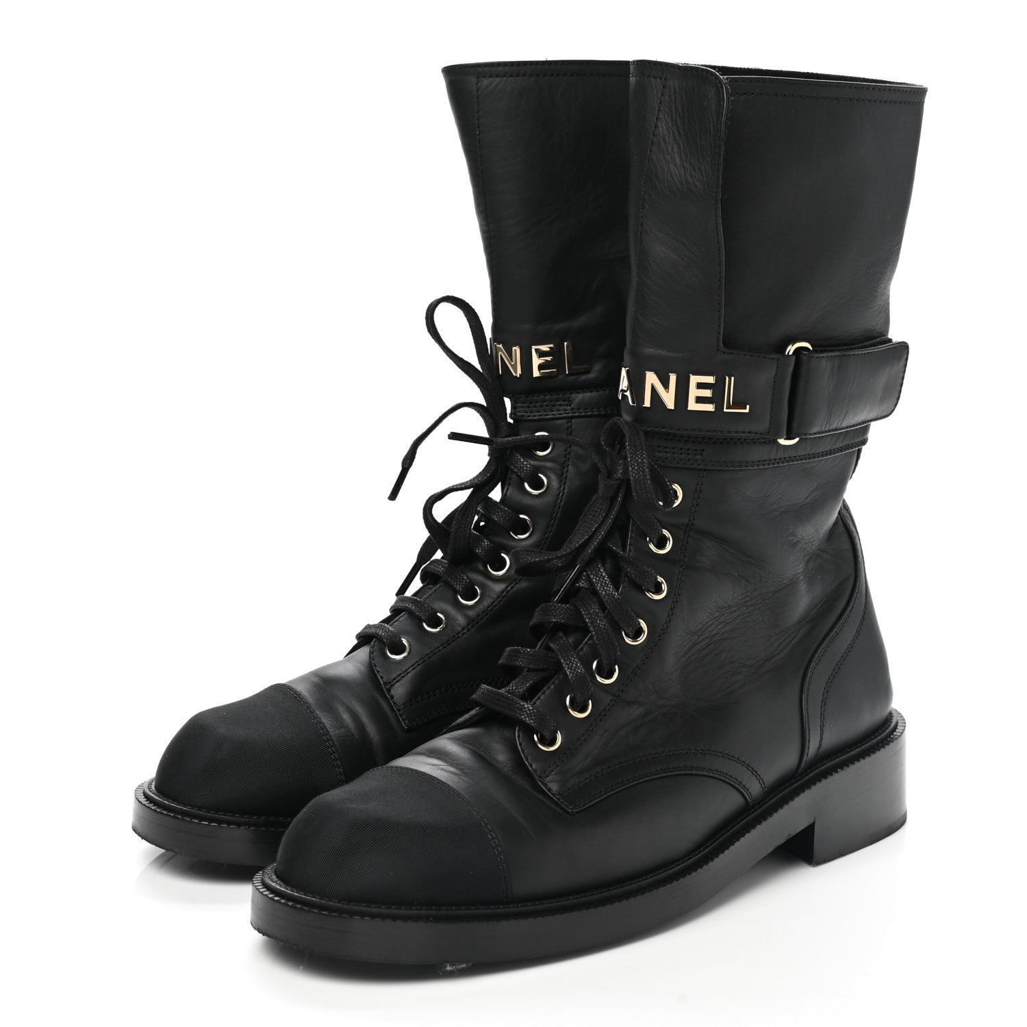 Chanel Shiny Calfskin Lace Up Combat Boots 40 Black 3 of 9