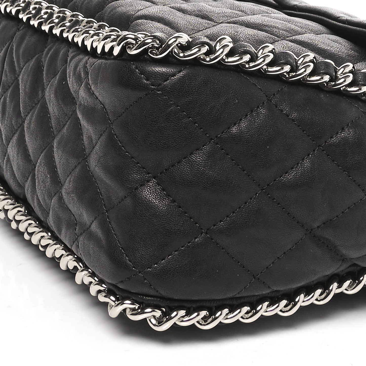 Washed Lambskin Quilted Maxi Chain Around Flap Black