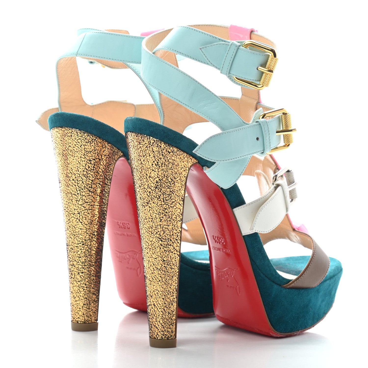 Christian Louboutin Patent Suede Glitter Rocknbuckle 140 Sandals 36.5 Version Dolly 4 of 6