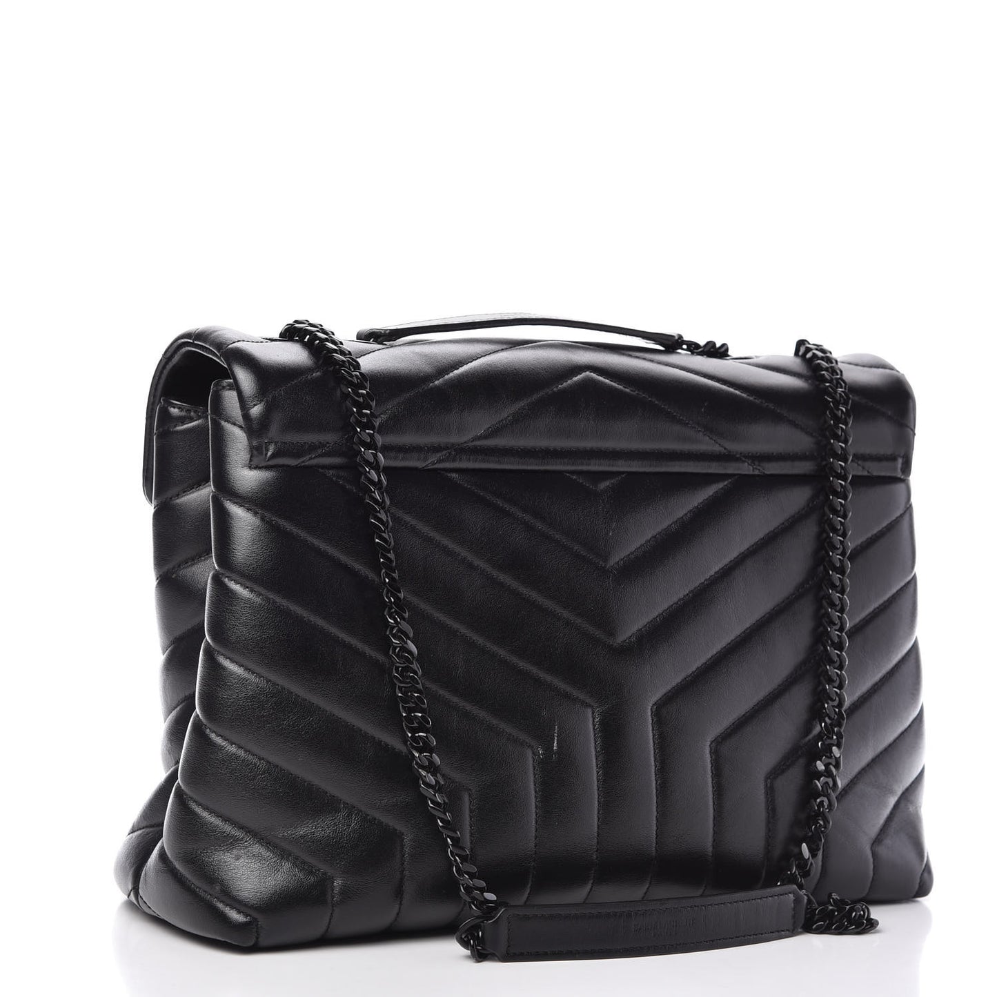Calfskin Y Quilted Monogram Medium Loulou Chain Satchel Black